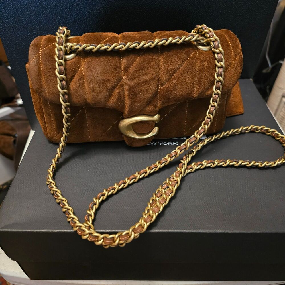 Coach Tabby 20 Brown Quilted Suede Shoulder Bag - Picture 6 of 14